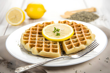 Lemon Poppyseed Waffle, zesty delight on a plate