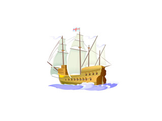 Sail board background, Sailboat icon, logo vector. Sailing Boat Illustration. Luxury Yacht with Cabin and Sails as Water Transport Vector Illustration.
