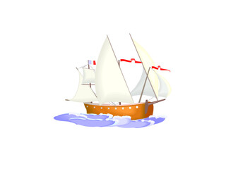 Sail board background, Sailboat icon, logo vector. Sailing Boat Illustration. Luxury Yacht with Cabin and Sails as Water Transport Vector Illustration.
