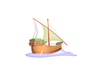 Sail board background, Sailboat icon, logo vector. Sailing Boat Illustration. Luxury Yacht with Cabin and Sails as Water Transport Vector Illustration.
