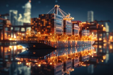 Fototapeta premium Big transport ship with containers with goods on the open sea. Generative AI