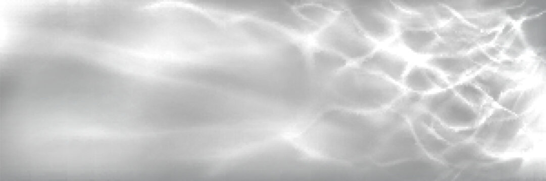 Water surface texture with sun light reflections and caustic patterns with overlay effect. Clear calm transparent liquid top with wave and ripple refraction of beams - realistic vector background