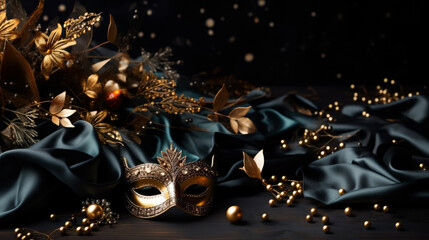 Attending a grand party or ball very nice on dark background with a place for text photorealism 