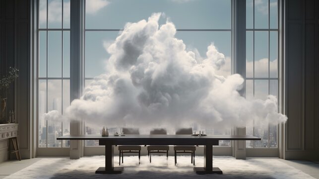 A unique dining experience with a cloud centerpiece on the table