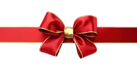 Red and gold Ribbon Bow Realistic shiny satin with horizontal ribbon on transparent background, png