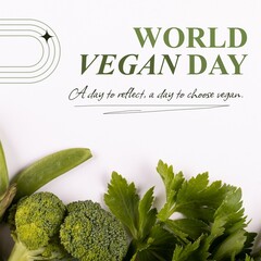 Composite of broccoli and cilantro, world vegan day, a day to reflect, a day to choose vegan text