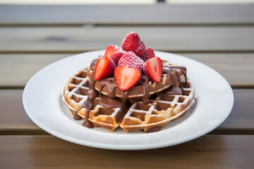 Chocolate and Strawberry Waffle, indulgent duo on a plate