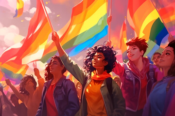 Obraz premium LGBT community at the parade. Pride month illustration