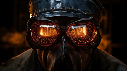 A man wearing a gas mask and goggles