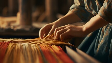 A woman working on a textile project
