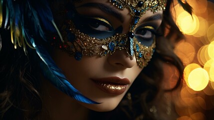 A woman wearing a mask in a close-up shot