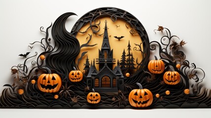 
halloween background, paper craft style. night halloween paper art background.
