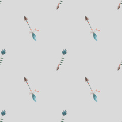 watercolor seamless pattern with indian arrows. cute boho pattern for printing on textiles.