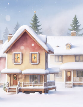 Watercolor winter house background