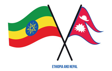 Ethiopia and Nepal Flags Crossed And Waving Flat Style. Official Proportion. Correct Colors.