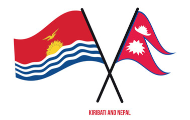 Kiribati and Nepal Flags Crossed And Waving Flat Style. Official Proportion. Correct Colors.