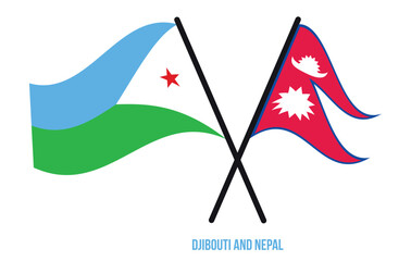 Djibouti and Nepal Flags Crossed And Waving Flat Style. Official Proportion. Correct Colors.