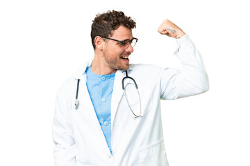 Fototapeta premium Brazilian doctor man over isolated chroma key background doing strong gesture