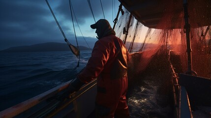 A man standing on a boat in the ocean