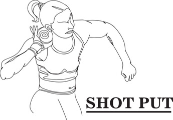 Sportive Woman Practicing Shot Put - Athletic Games Vector Art, Young Woman Training for Shot Put - Athletic Games Concept, Powerful Shot Put Practice - One Line Vector Graphic