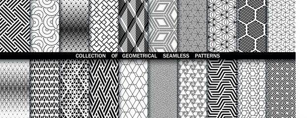 Geometric set of seamless black and white patterns. Simpless vector graphics