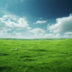Photo of a serene landscape with lush green grass under a dramatic cloudy sky