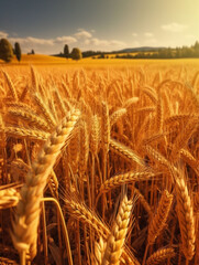 Embracing the Beauty of a Wheat Field - A Serene Landscape Bathed in Sunlight and the Promise of Harvest