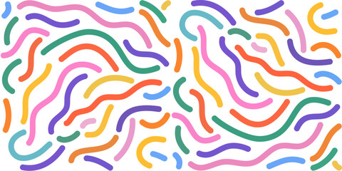 Fun colorful line doodle seamless pattern. Creative minimalist style art background for children or trendy design with basic shapes. Simple childish scribble backdrop.