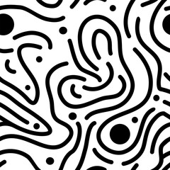 Fun back line doodle seamless pattern. Creative minimalist style art background for children or trendy design with basic shapes. Simple childish scribble backdrop.