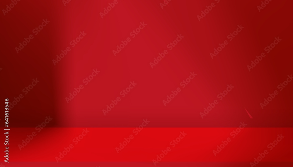 Poster red background,studio room with light,shadow window reflection on wall,empty room display with podiu