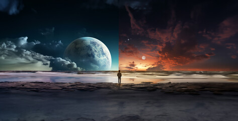 the moon and clouds  2 view of photo light or dark father sky and mother earth hd wallpaper