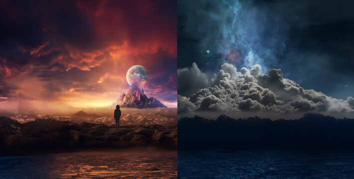 the moon and clouds  2 view of photo light or dark father sky and mother earth hd wallpaper