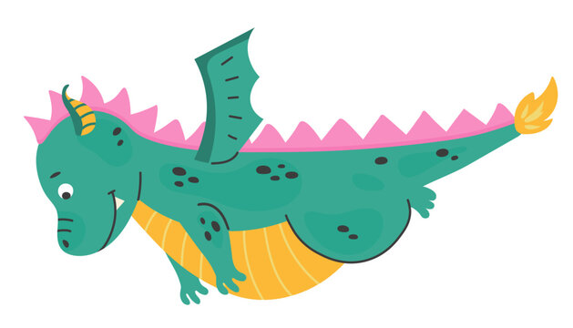 Flying cute green dragon, baby dinosaur for kids