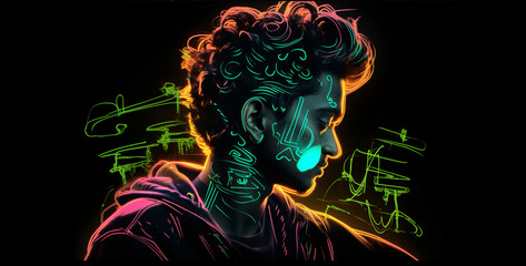 graffiti image of young man neon outline hd wallpaper