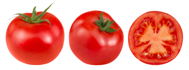 Set of ripe tomatos isolated on transparent background.