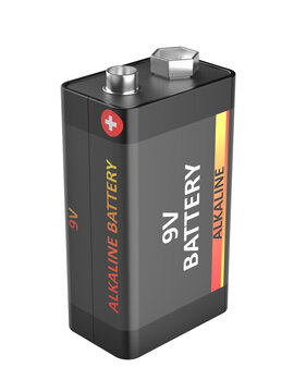 Nine volt alkaline battery on transparent background