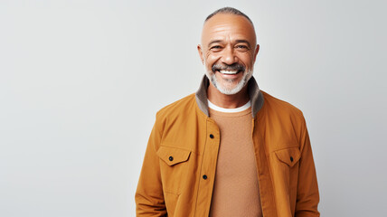 Happy mature man on a solid background
