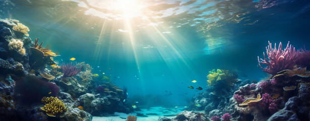 Naklejka na ściany i meble Underwater view of the coral reef