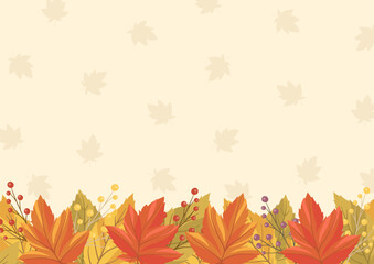 紅葉のイラストで装飾した背景素材, 秋のデザイン用テンプレート.