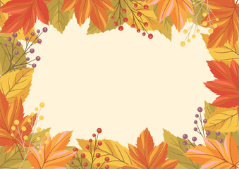 Naklejka na ściany i meble 紅葉のイラストで装飾した背景素材, 秋のデザイン用テンプレート.