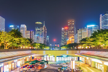 Fototapeta premium The skyline of urban architecture and the night view of the ancient canal in Guangzhou, China 