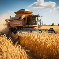 Combine wheat harvester in the field. Created using generative AI tools.