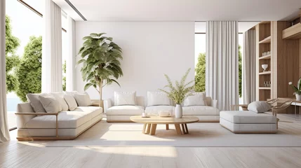 Abwaschbare Fototapete Chinesische Mauer house beautiful design interior creative stylish living room in contemporary natural white and beige colour scheme home interior design living room in daylight cosy and simple ideas,ai generate