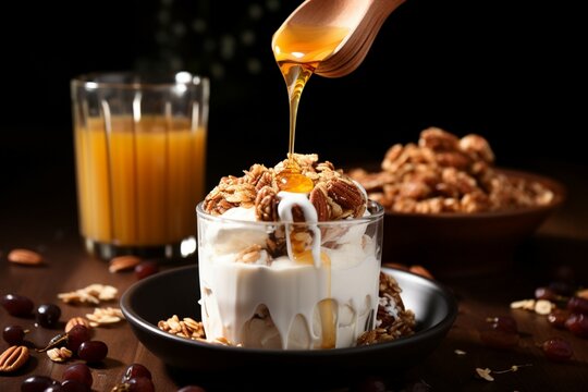 Nutrient Rich Muesli And Milk, Sweetened With A Touch Of Golden Honey