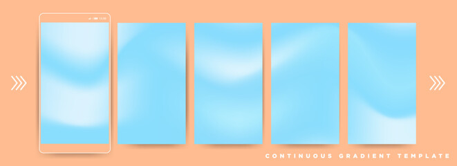 Soft Baby Blue Gradient Social Media Story Template. Continuous 9:16 ration poster Vector Template. EPS 10. Five gradient backdrops. Perfect for designs, feeds, social media, web, banners. Vector.
