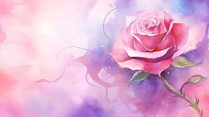 Watercolor rose flower abstract art on pink background