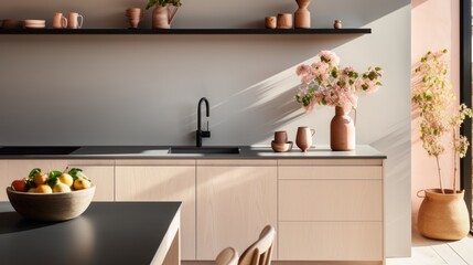 Modern Minimalistic Designer Kitchen with Pastel Splashback.