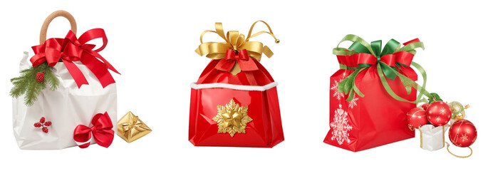 Christmas gifts collection, isolated gift bags