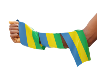 Hand wrapped in Gabonese flag. fist with 3d rendered flag isolated on transparent background