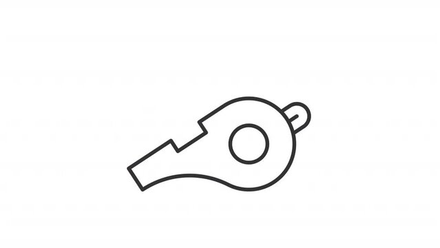 Whistleblower line animation. Whistle with lightning animated icon. Illegal activity. Emergency signal. Black illustration on white background. HD video with alpha channel. Motion graphic